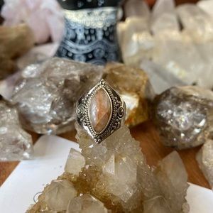 Hematoid Quartz healing crystal ring 925 silver